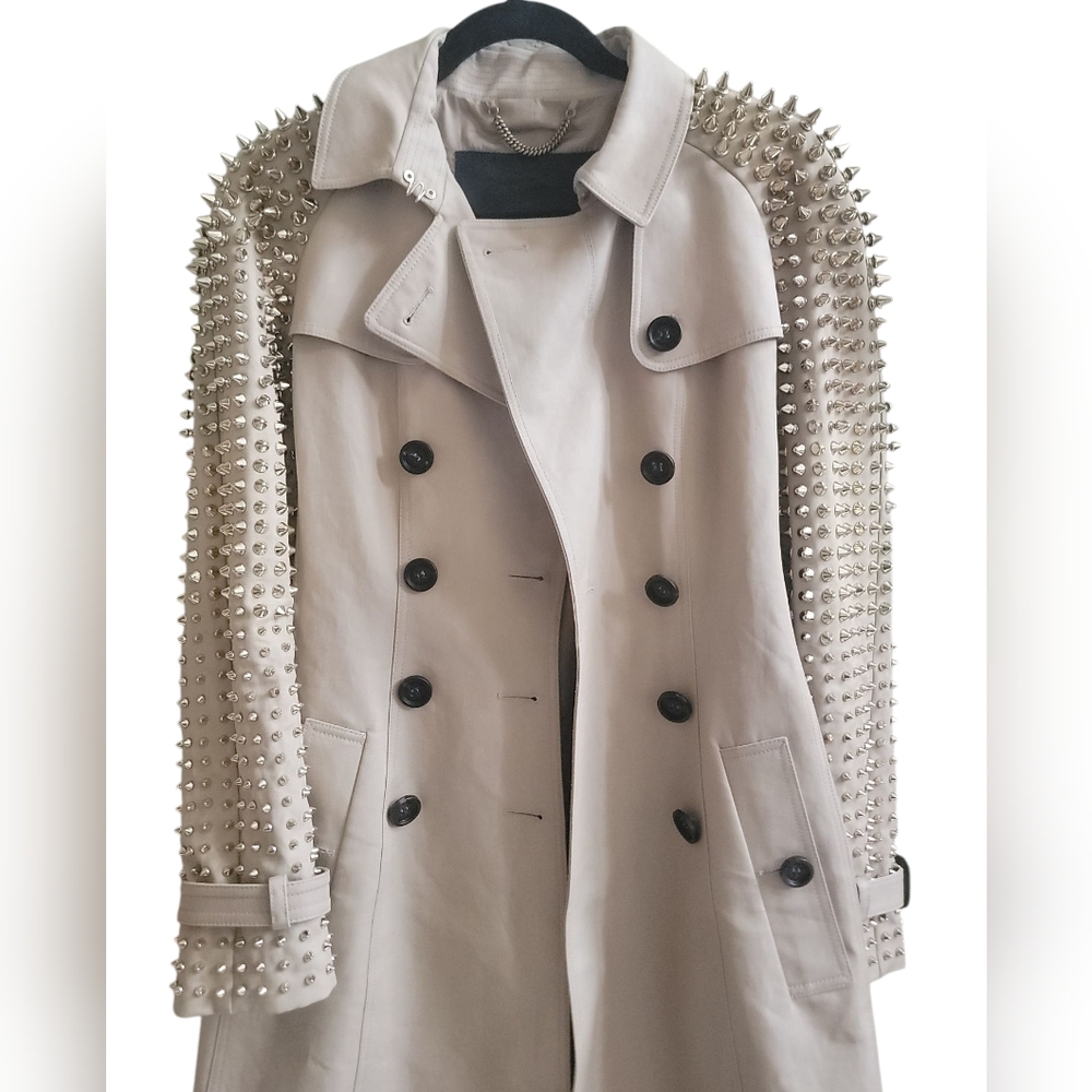 BURBERRY prorsum S 38IT 2 4 spikes studded Silver hardware khaki gabardine Italy - Picture 8 of 9